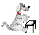 An animated gif of a cartoon dog playing a piano